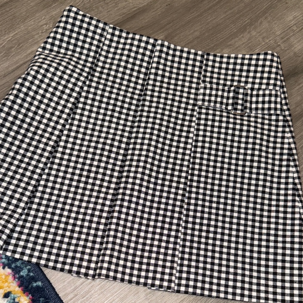 Zara Black and White Gingham A-Line Skirt